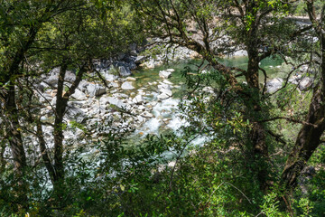Fototapeta premium The Yuba River with historic bridges in California, USA.