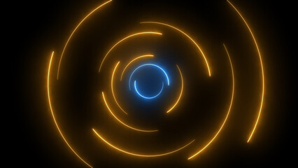 Blue and yellow neon circle for technology background