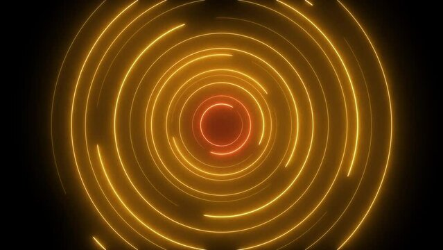 Orange and yellow neon circular space for technology background