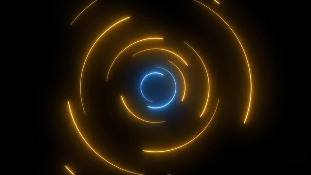 Blue and yellow neon circle for technology background