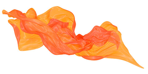 Beautiful flowing fabric of orange wavy silk or satin. 3d rendering image.