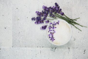 English milk tea with lavender flowers, London fog drink