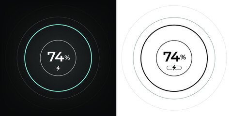 Charging screen 74% percent, screen cell phone display while charging battery