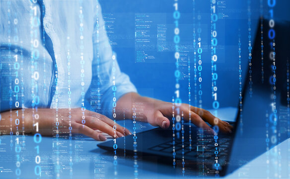 Programmers and cyber security technology concept. Programming code technology. Software apps developer and IT revolution.Digital software development.
