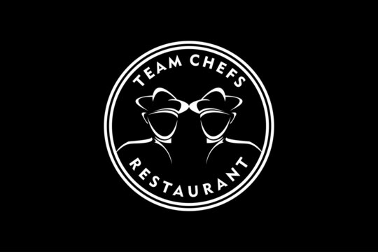 Twin Double Chefs Team for Restaurant Cafe Bar Classic Vintage Logo design
