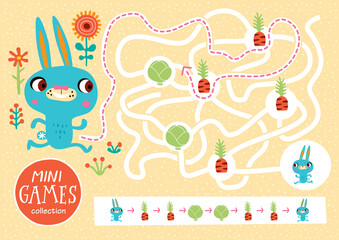 Funny maze for children. Feed the rabbit. Mini games collections.
