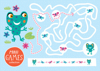 Funny maze for children. Feed the frog. Mini games collections.