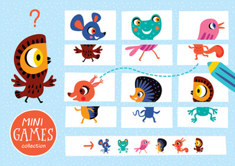 Find the correct shadow. Mini games collections. Forest animals.