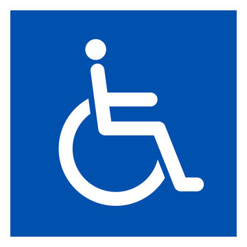 車椅子、ハンディキャップのアイコン、ピクトグラム（青、四角枠）