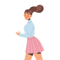 Young Smiling Woman Outstretching Her Arms Showing Positive Hand Gesture Vector Illustration