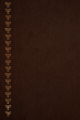 Chocolate  colored eco leather texture with a vertical pattern of hebrew menorah, background, downtown brown, animal friendly, jewish, symbol