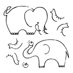 Cute elephant doodle set - Vector