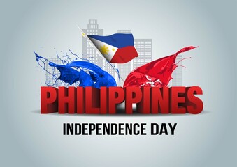 happy independence day Philippines 12th June. 3d letter with Philippine flag. vector illustration design.