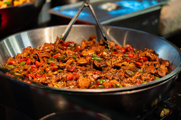 Asian street fast food in hot pan