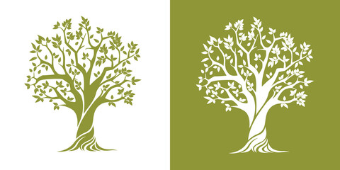 Obraz premium Olive Tree vector illustration. Extra virgin olive oil symbol. Organic tree silhouette logo