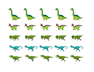 Fototapeta na wymiar Animal Dinosaur Animation Moves Frame Sequence Cute Cartoon Vector Illustration Set 3