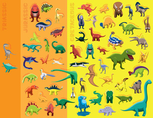 Animal Dinosaur Species Period Cartoon Vector Illustration Set © bullet_chained