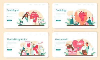 Cardiologist web banner or landing page set. Idea of heart medical diagnostic