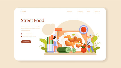 Chicken wings web banner or landing page. Fried wings cooking