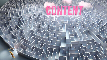 Content and a difficult path, confusion and frustration in seeking it, hard journey that leads to Content,3d illustration