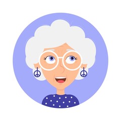 Dreamy hippie old woman avatar vector illustration