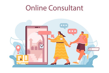 Obraz premium Tourism program. Agent creating travel tour and consulting