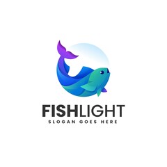 Vector Logo Illustration Fish Gradient Colorful Style.