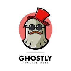 Vector Logo Illustration Ghost Mascot Cartoon Style.