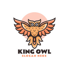 Vector Logo Illustration King Owl Simple Mascot Style.