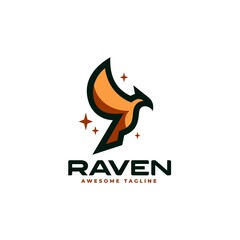 Vector Logo Illustration Raven Simple Mascot Style.