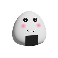 Onigiri Japanese rice ball cartoon triangle isolated on white background. Japanese food, Japanese rice onigiri with cartoon seaweed