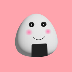 Onigiri Japanese rice ball cartoon triangle isolated on pink background. Japanese food, Japanese rice onigiri with cartoon seaweed