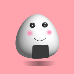 Onigiri Japanese rice ball cartoon triangle isolated on pink background. Japanese food, Japanese rice onigiri with cartoon seaweed