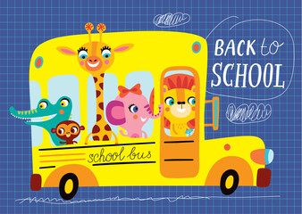 Back to school. Childish illustration on a white background. School bus in vector.