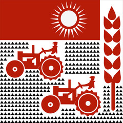 Agriculture concept. Tractor plows the field. The process of tillage. Rural life. Farmland vector illustration. Vector illustration