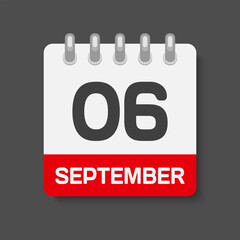 Icon day date 6 September, template calendar page