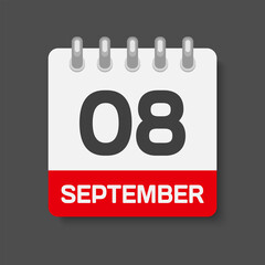 Icon day date 8 September, template calendar page