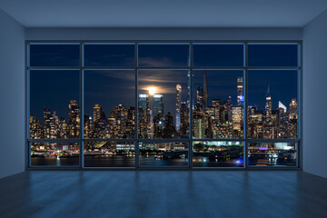 Midtown New York City Manhattan Skyline Buildings from High Rise Window. Beautiful Expensive Real...