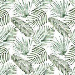 Watercolor tropical seamless pattern: botanical leaves