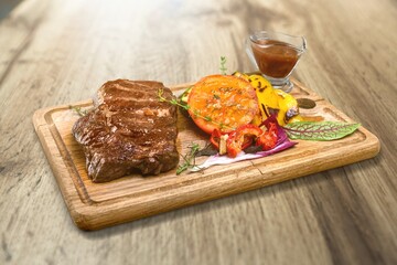 Tasty meat barbecue roasted on the grill and served in slices