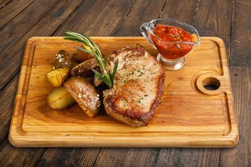 Tasty meat barbecue roasted on the grill and served in slices