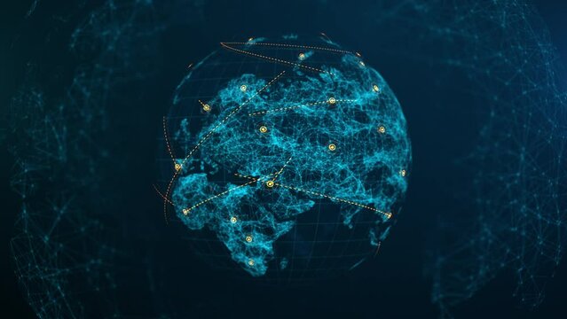 Global network connection concept. Big data visualization. Hi-tech future technology background. Social network communication in the global computer networks. International meaning internet business