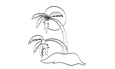 Fototapeta na wymiar Summer Beach Coloring Page. Palm Tree Line Drawing. Beach Palm tree drawing.