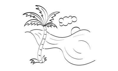 Fototapeta na wymiar Summer Beach Coloring Page. Palm Tree Line Drawing. Beach Palm tree drawing.