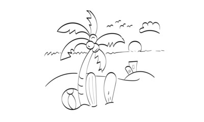 Summer Beach Coloring Page. Palm Tree Line Drawing. Beach Palm tree drawing.