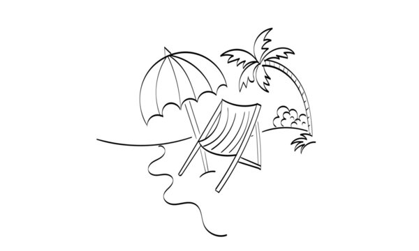 Summer Beach Coloring Page. Palm Tree Line Drawing. Beach Palm tree drawing.