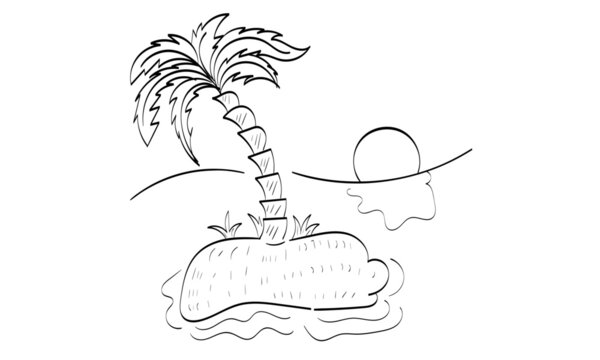 Summer Beach Coloring Page. Palm Tree Line Drawing. Beach Palm tree drawing.