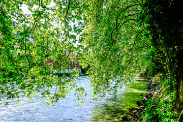 Stadt Baden, Limmat, Fluss, Limmatufer, Uferweg, Flussufer, Altstadt, Stadt, Limmattal, Aargau, Schweiz, Sommer