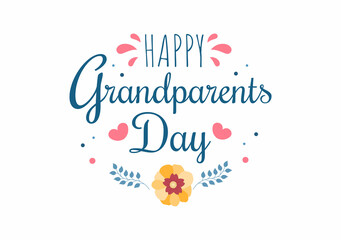 Happy Grandparents Day Cute Cartoon Illustration with Flower Decoration and Calligraphy in Flat Style for Poster or Greeting Card Background