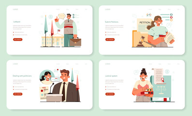Lobbyist web banner or landing page set. Professional pr specialist